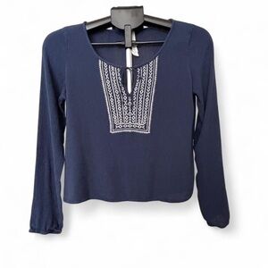 Aeropostale Navy Blue Embroidered Blouse